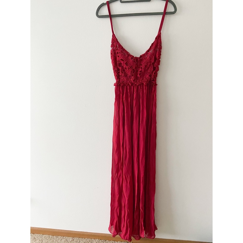 Romantic Sheer Red Spring Maxi Dress